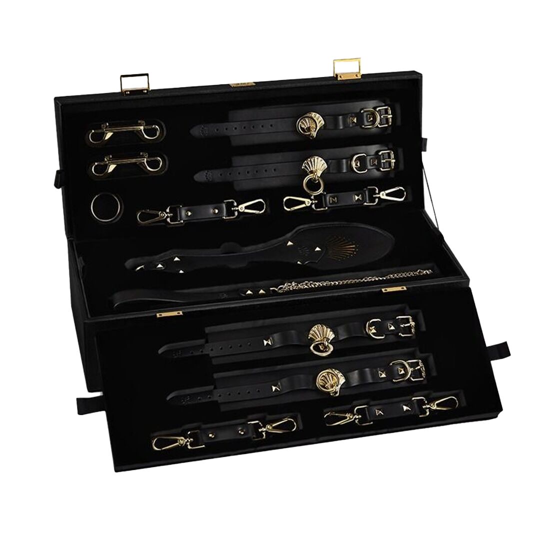Luxurious BDSM Zalo Bondage Play Kit, 10 accessories in a case, leather, Swarovski crystal