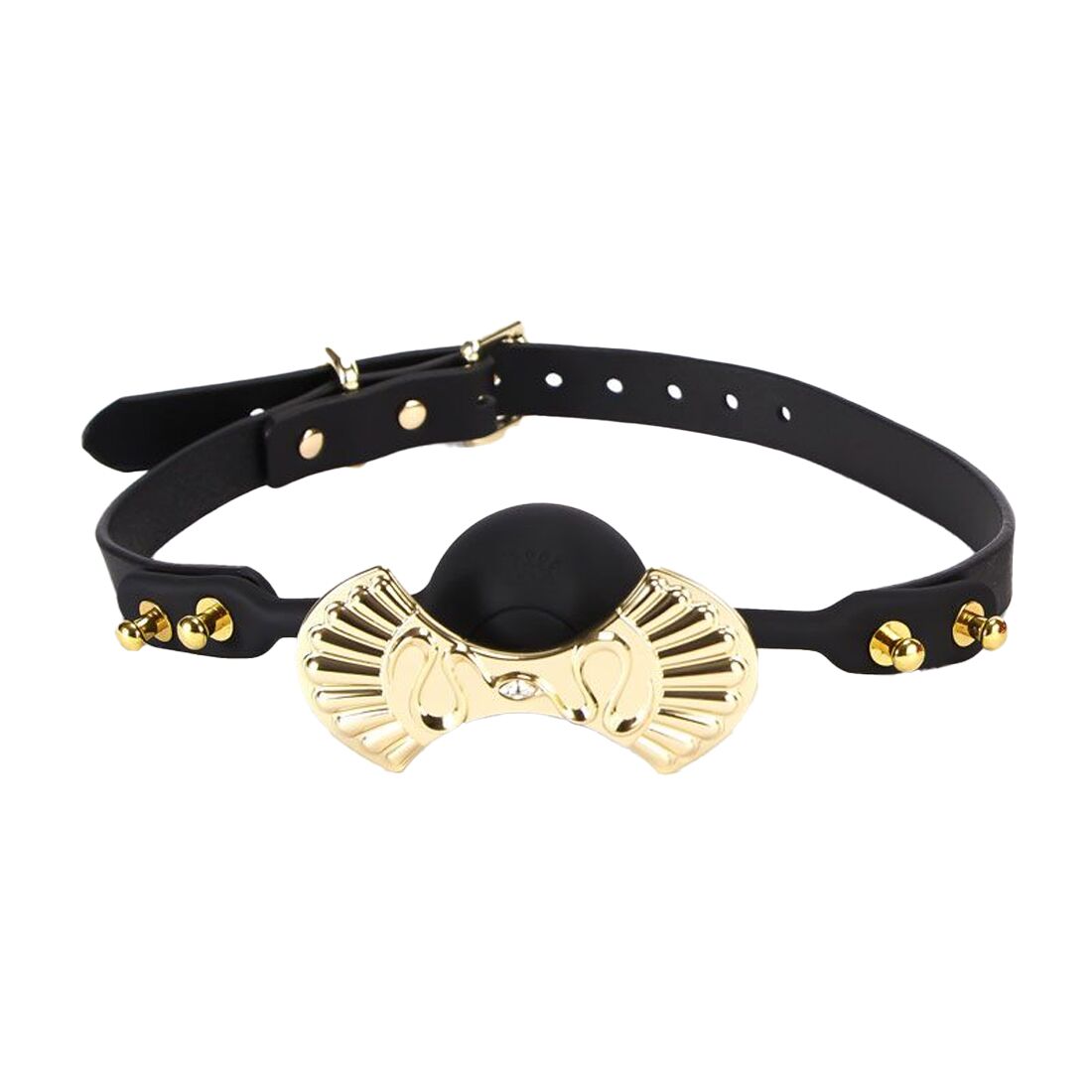 Luxury Silicone Zalo Ball Gag Black, Swarovski crystal, leather strap