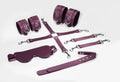 Feral Feelings BDSM Kit 5 Burgundy, handcuffs, legcuffs, spreader bar, mask, paddle