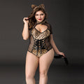 Erotic Cat Costume JSY "Empress Kitty" Plus Size, Black, bodysuit, lacing, tail, ears