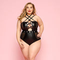 Sexy Bodysuit JSY "Passionate Lorraine" Plus Size Black, eyelets, straps, eco-leather, lacing