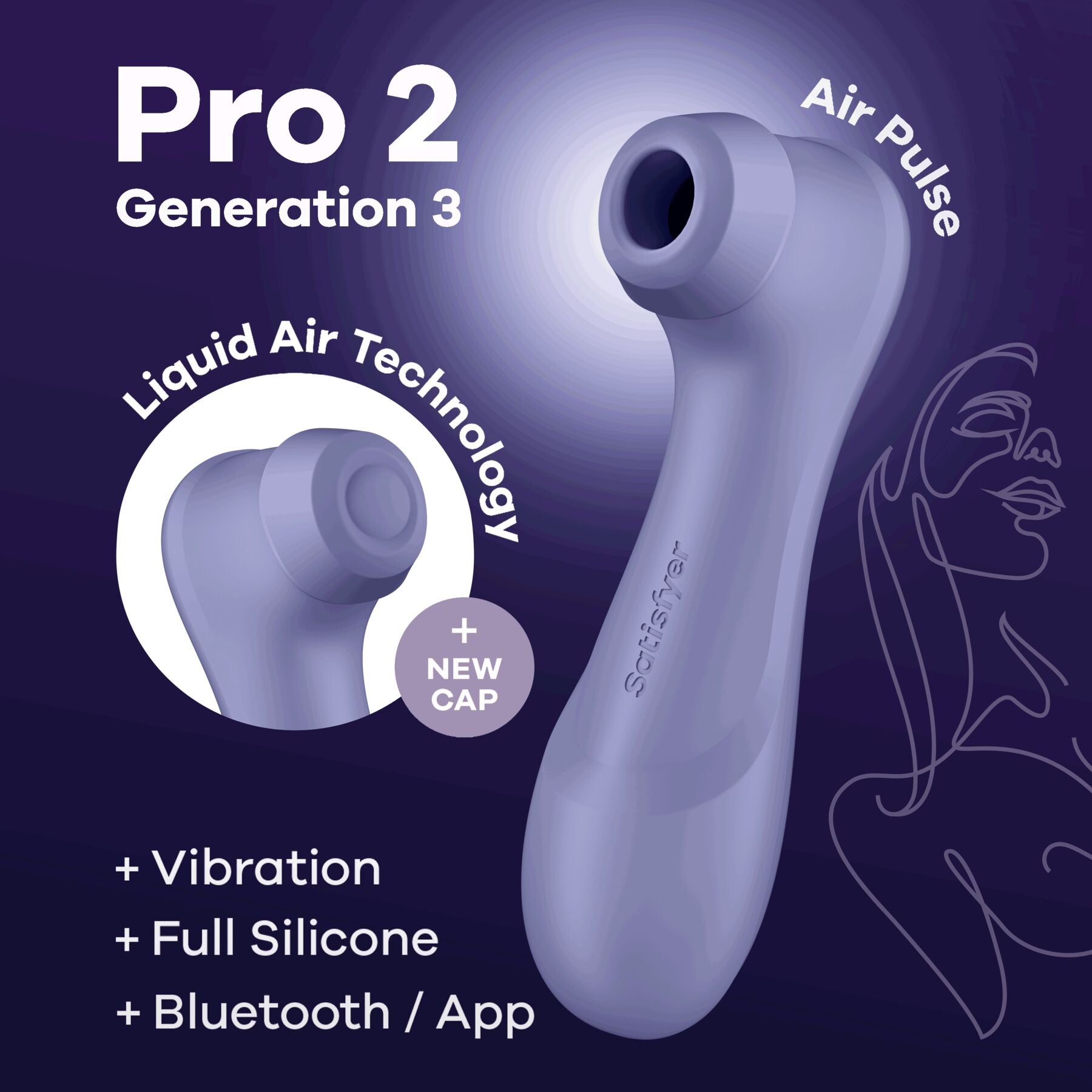 Satisfyer Pro 2 Generation 3 Vacuum Clitoral Stimulator with Liquid Air Connect App Lilac
