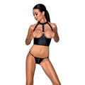 Lingerie set with open cups Passion GENEVIA SET WITH OPEN BRA S/M black, corset, thong