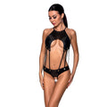 Open access bodysuit Passion TASMINA BODY XXL/XXXL, black, eco-leather, lacing, openwork lace