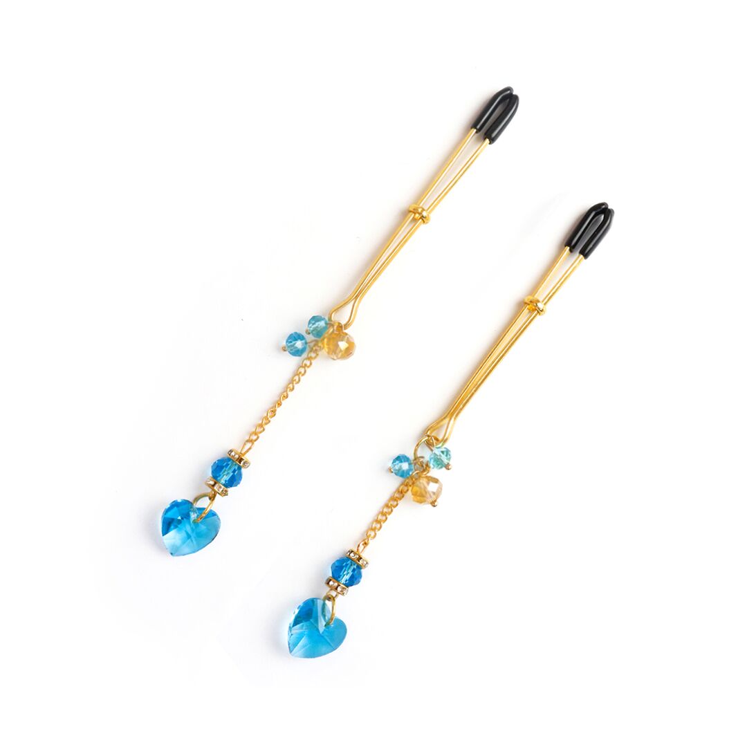 Nipple clamps Art of Sex – Crystal Heart Blue, gold