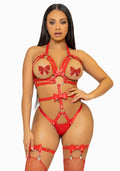 Leg Avenue Studded O-ring harness teddy M Red, faux leather