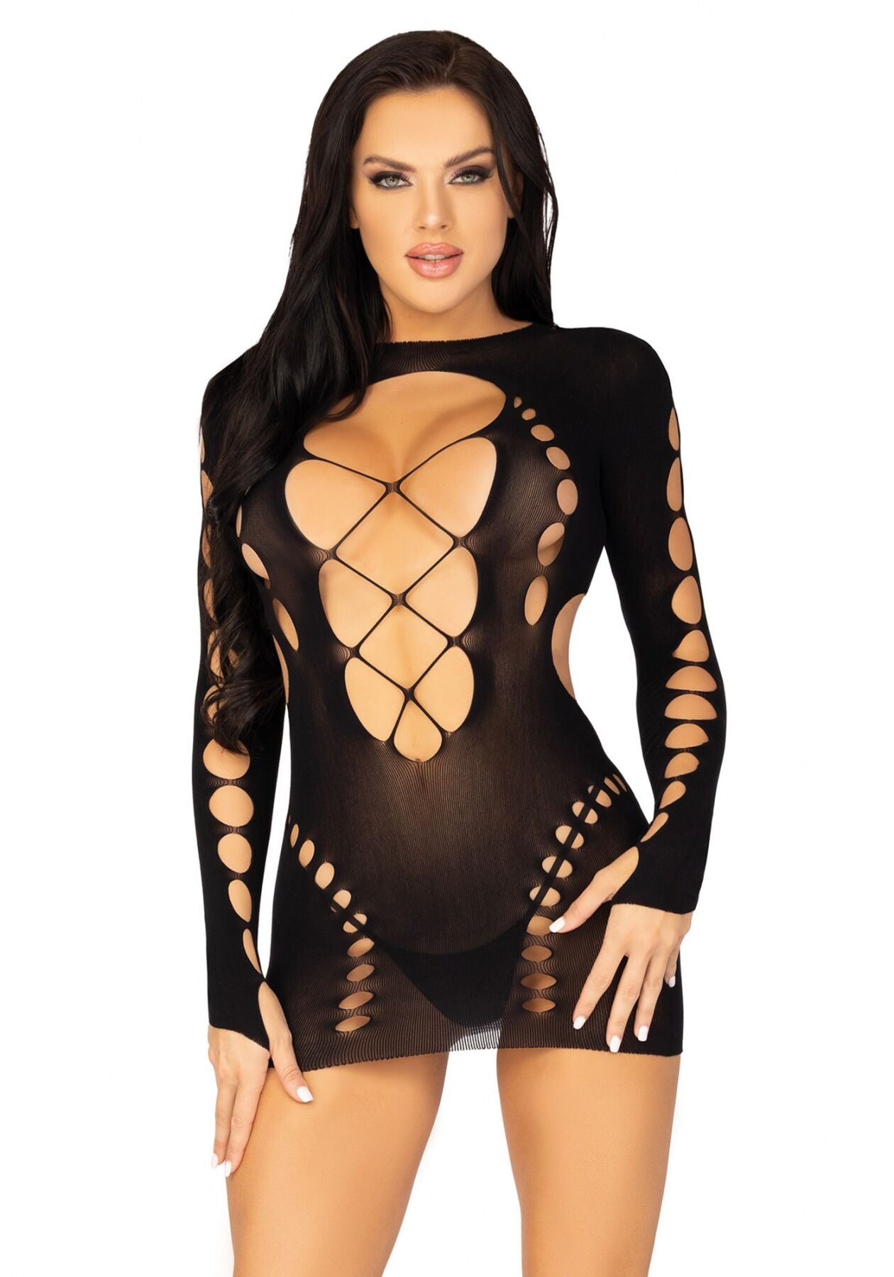 Leg Avenue Seamless Long Sleeve Cut-Out Mini Dress One Size Black