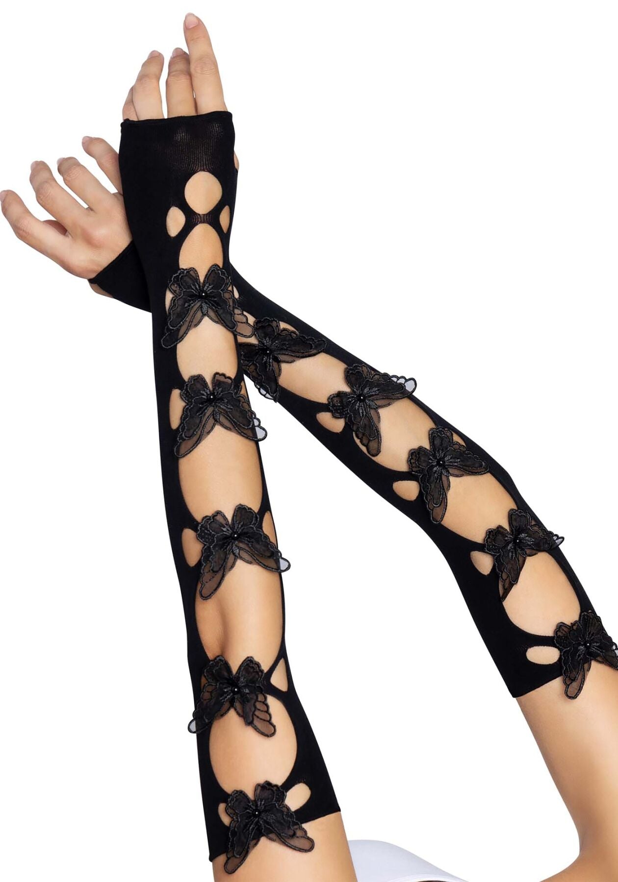 Leg Avenue Butterfly applique arm warmers Black, butterflies