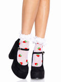 Leg Avenue women's strawberry print ruffle top anklets, One size, lace