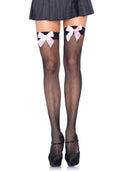 Leg Avenue Fishnet Thigh Highs One size, Black With Bow Pink