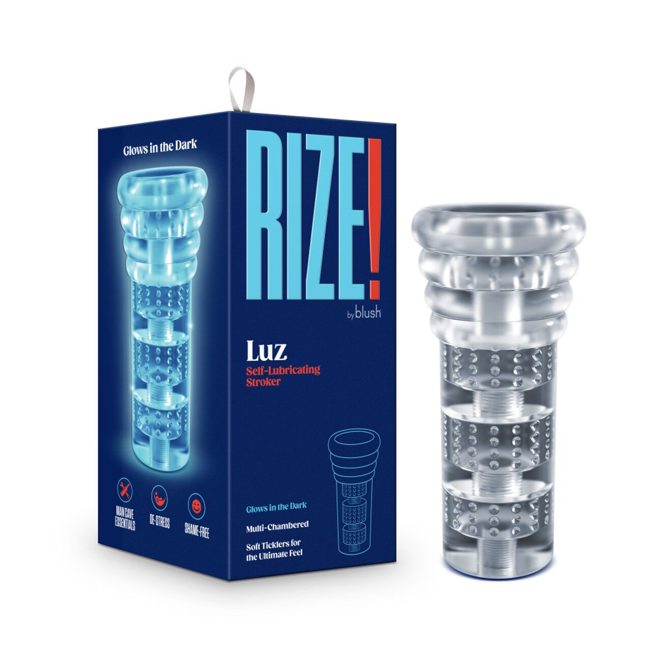 Blush Rize Masturbator – Luz Glow in the Dark Masturbator – Clear, suction, glows in the dark