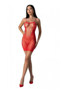 Ажурна мінісукня на тонких бретелях Passion BS096 One Size, red, плетіння на грудях