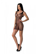 Mini dress with vertical pattern Passion BS097 One Size, black, side lacing