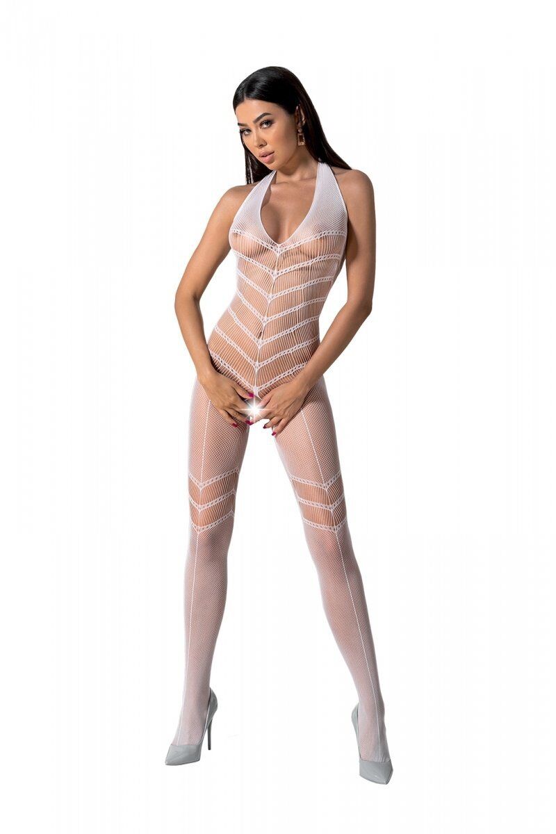 Bodystocking with belly weave Passion BS100 One Size, white, decorative seam, with opening