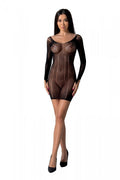 Sheer mini dress Passion BS101 One Size, black, fingerless gloves