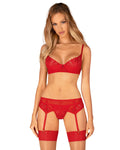 Obsessive Ingridia 3-pcs set XL/2XL, red, bra, thong, garter belt