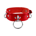 Feral Feelings Natural Leather Restraint Collar - D-Rings Red