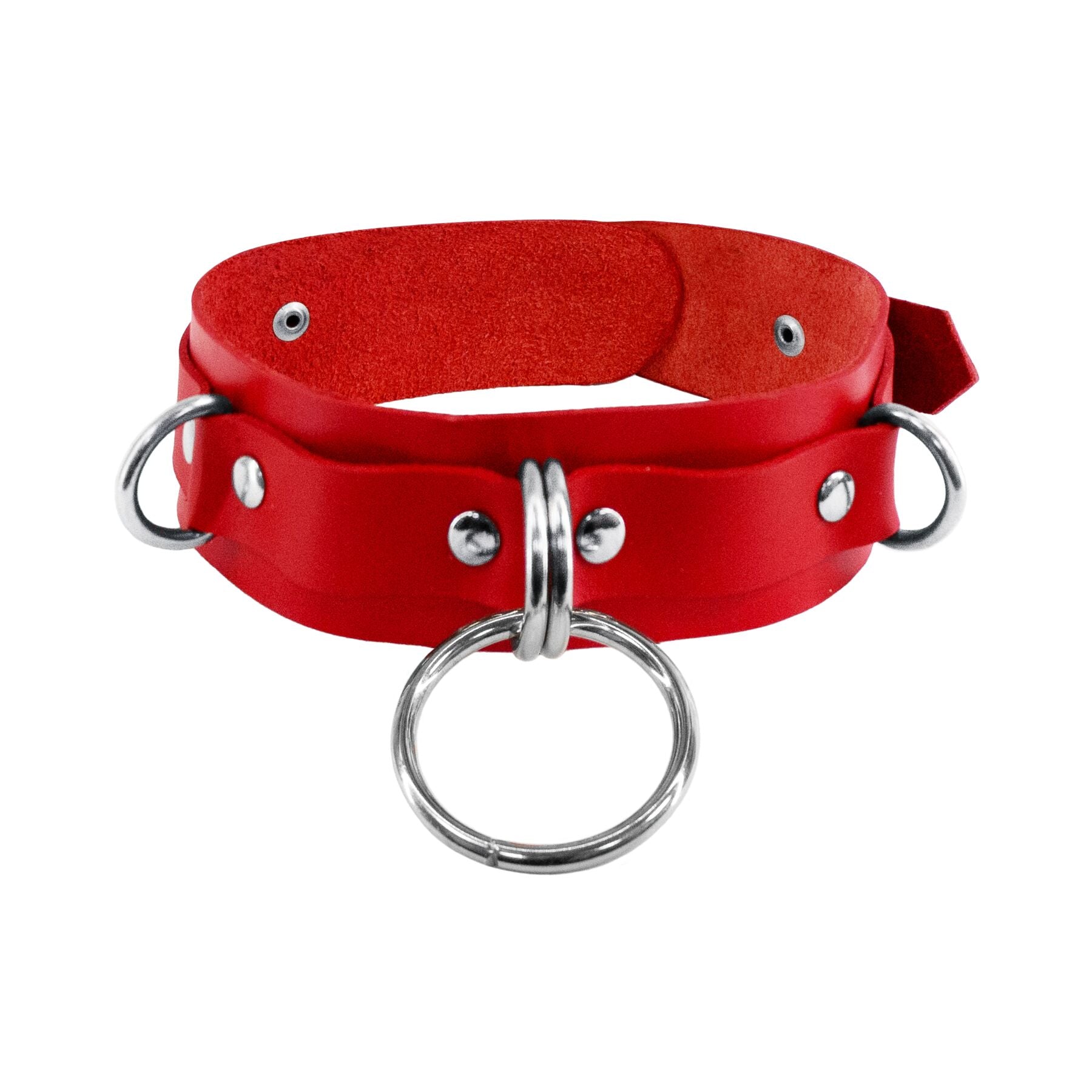 Feral Feelings Natural Leather Restraint Collar - D-Rings Red