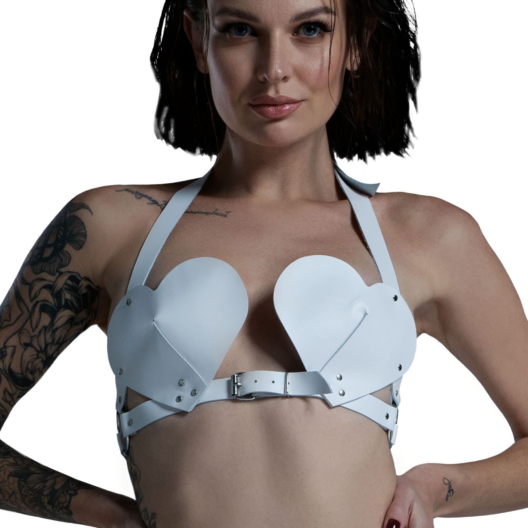 Hearts Bra in genuine leather Feral Feelings - Hearts Bra White