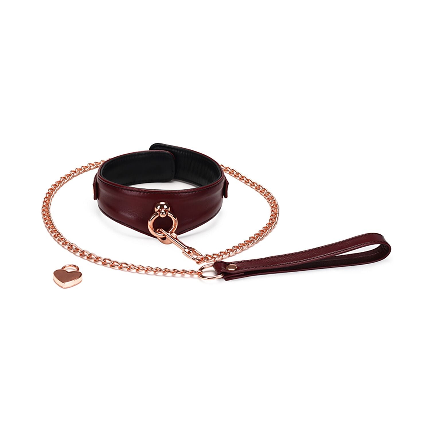 Leather collar with leash Liebe Seele Wine Red Curved Collar, heart-shaped lock