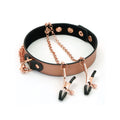 Liebe Seele Rose Gold Memory Collar with Nipple Clamps, leather