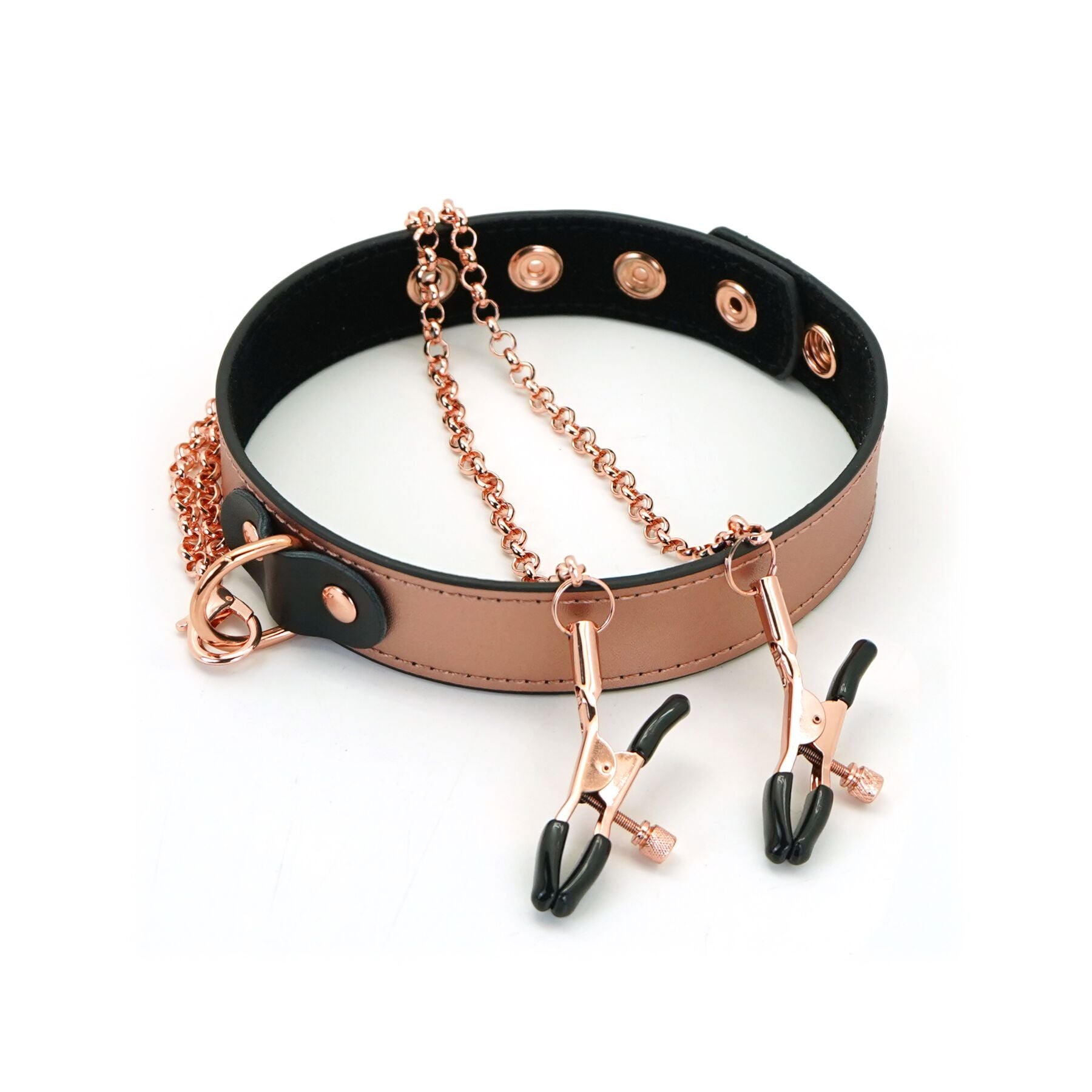 Liebe Seele Rose Gold Memory Collar with Nipple Clamps, leather