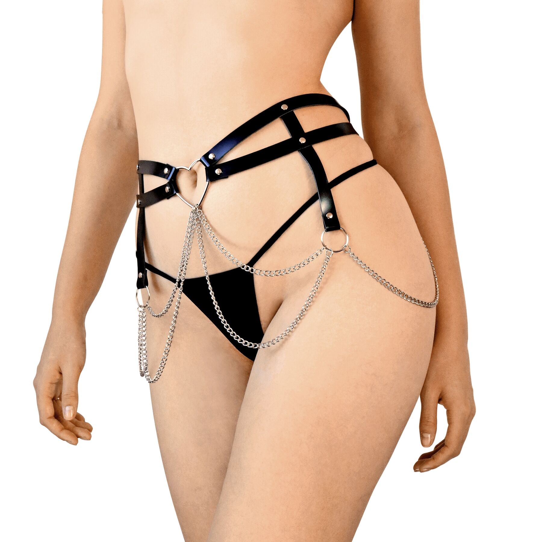 Leather belt decorated with chains Art of Sex - Becky, size XS-M, color Black