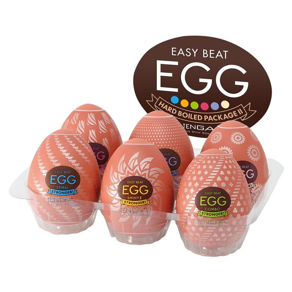 Tenga Egg Hard Boiled II Pack (6 Eggs) Masturbator Set, Firm TPE, Raised Texture