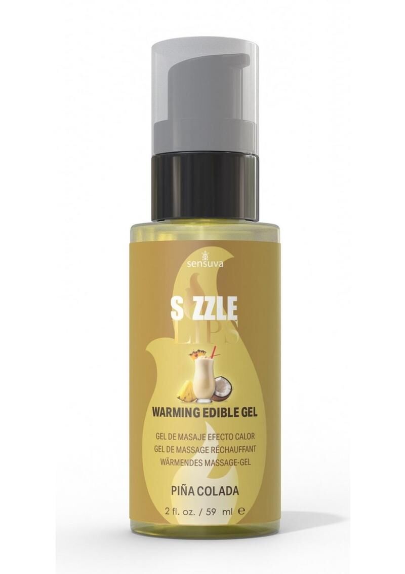 Warming Massage Gel Sensuva Sizzle Lips Pina Colada (59ml), Sugar-Free, Edible