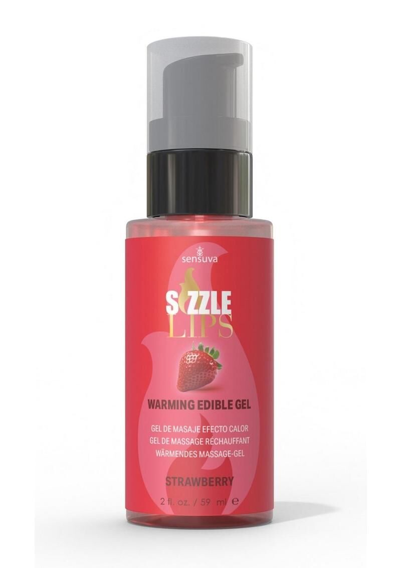 Warming Massage Gel Sensuva Sizzle Lips Strawberry (59 ml), Sugar-Free, Edible