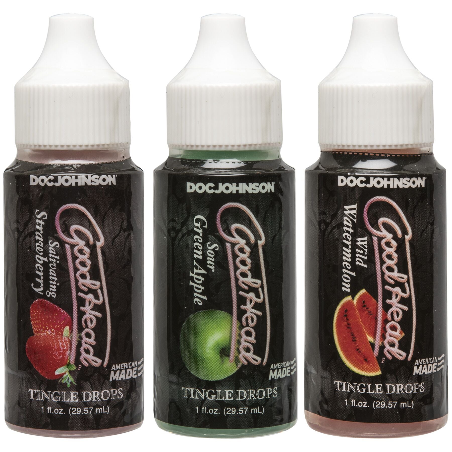 Doc Johnson GoodHead Tingle Drops, 3x29.5 ml, Watermelon, Green Apple, Strawberry