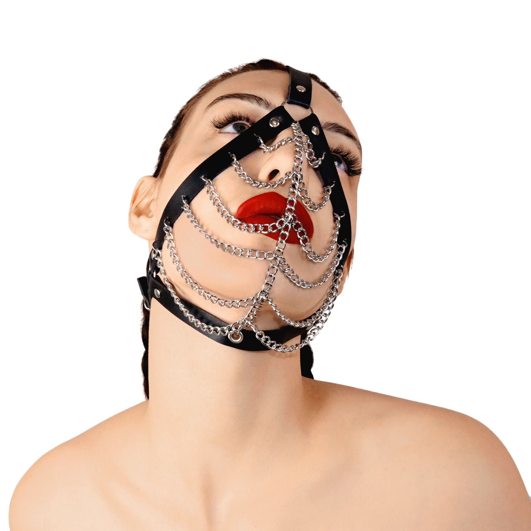 Mask with Chains Art of Sex - Devon, genuine leather, black color