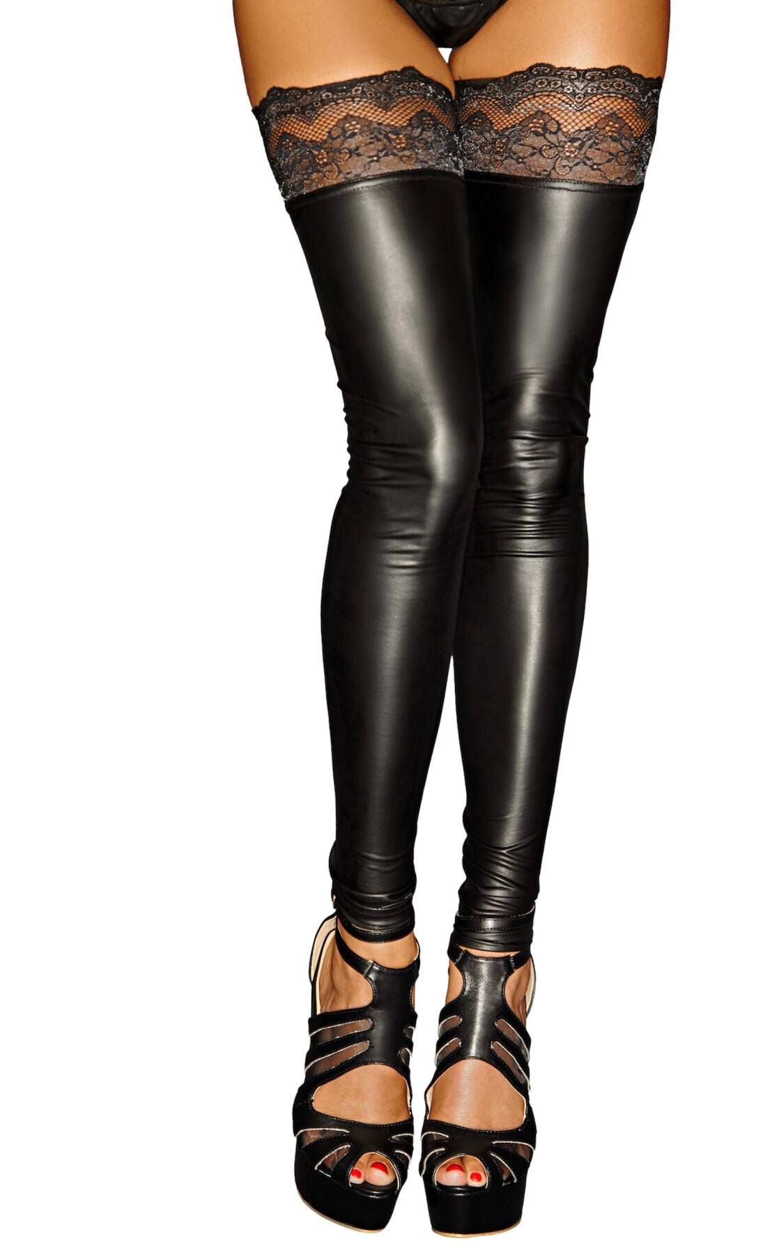Wet-look stockings Noir Handmade F135 Powerwetlook stockings, 3XL, toeless