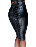 Pencil Skirt with Lacing Noir Handmade F152 Powerwetlook, XXL, Wet Look