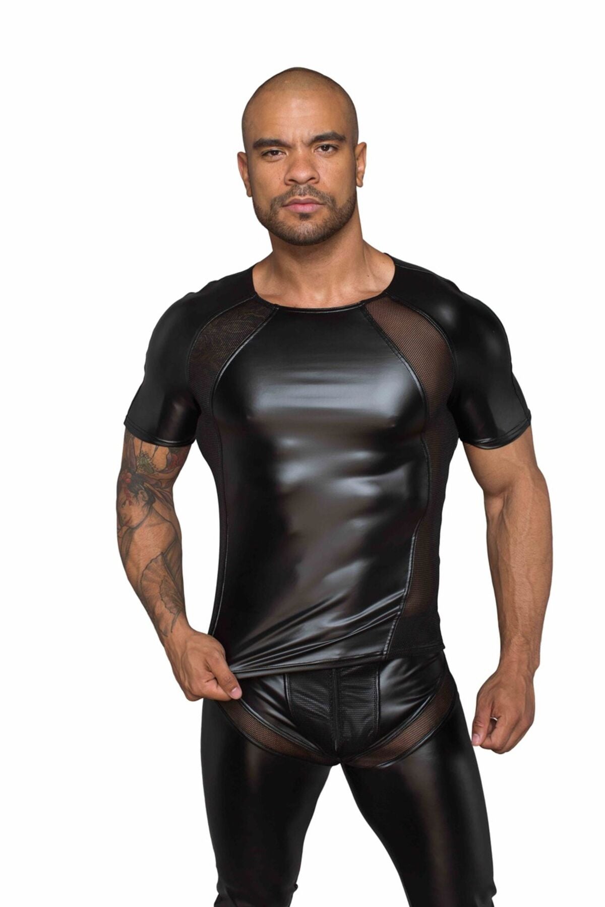 Wet look t-shirt Noir Handmade H056 Men's T-shirt made of powerwetlook, XXL