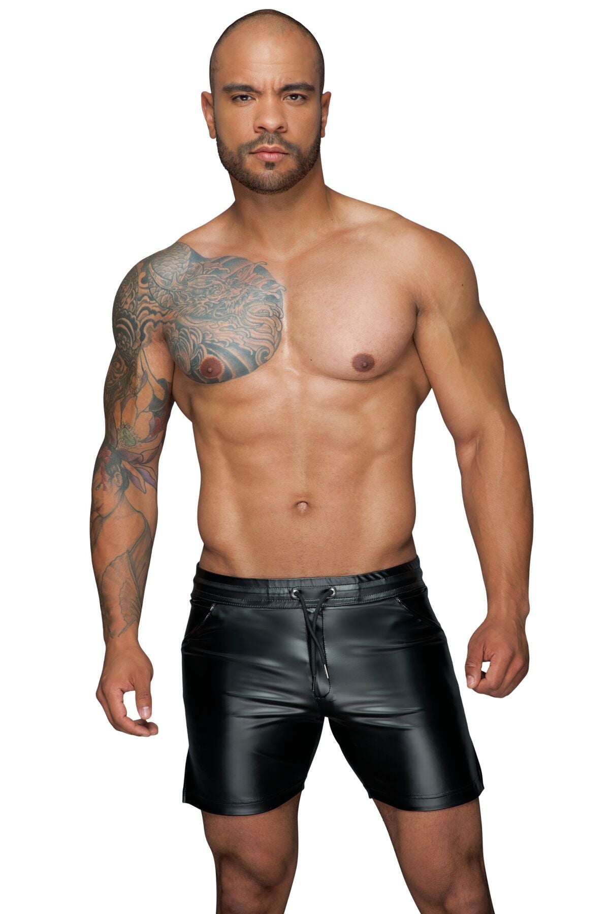 Men's wetlook shorts Noir Handmade H061 Powerwetlook shorts, L