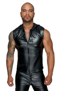 Men's sleeveless hoodie Noir Handmade H062 Hooded Shirt, M, wet look