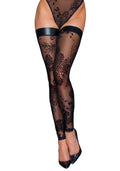 Noir Handmade F243 Tulle stockings with patterned flock embroidery, M