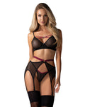 Комплект Obsessive Novenes 3-pcs set, M/L, прозорий ліф на кісточках, стрінги, пояс