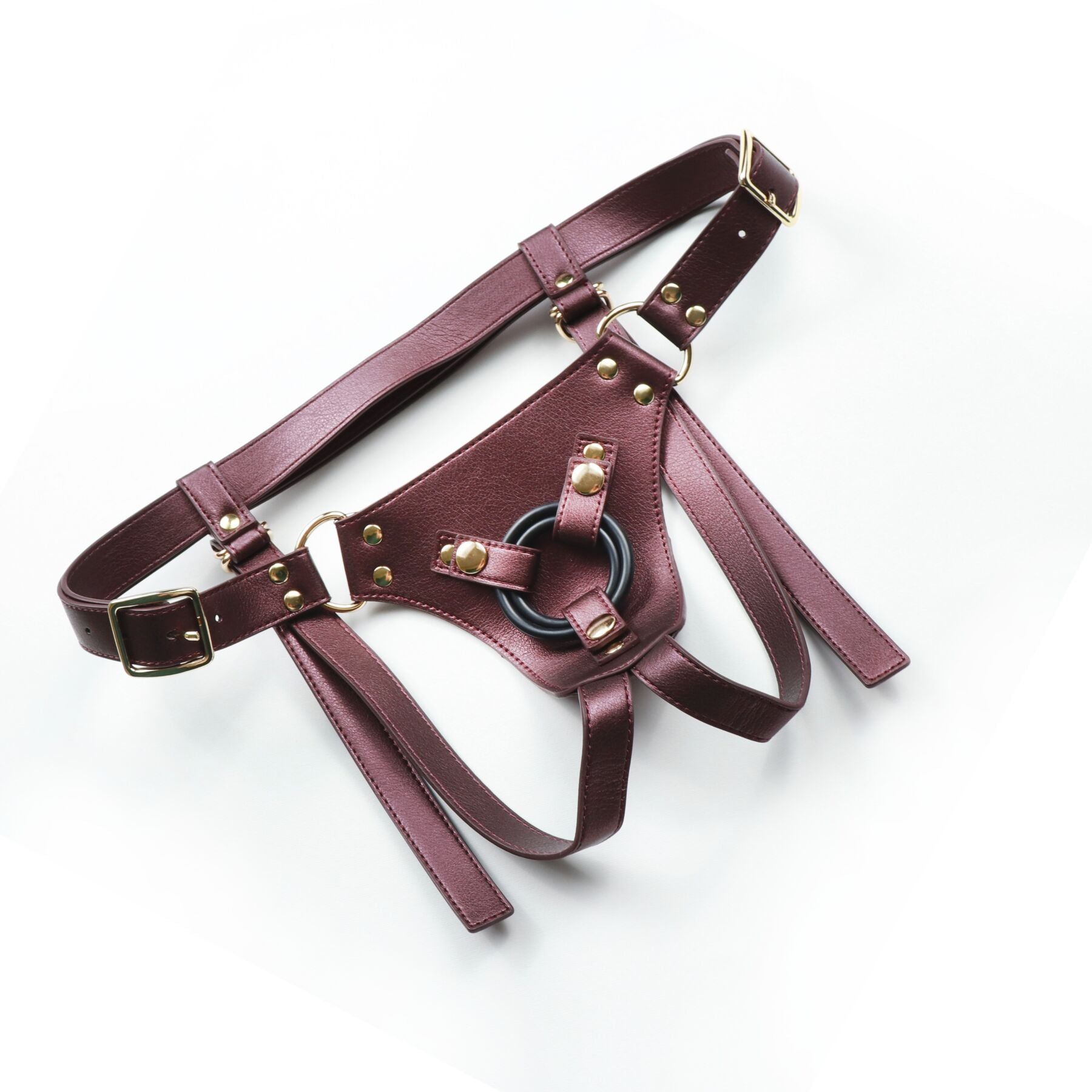 Трусики для страпона Strap-On-Me Harness Generous Aubergine, One Size, штучна шкіра, регульовані ремені, змінні кріплення для дилд