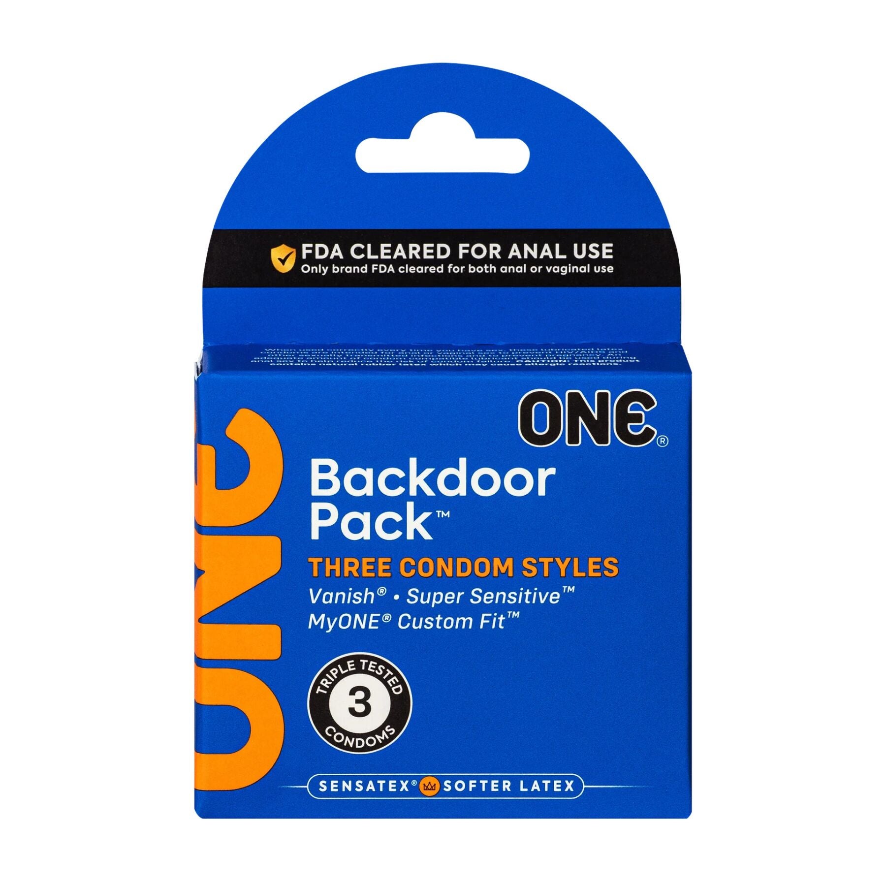 Презервативи ONE Backdoor, 3 шт, 3 види, картонне паковання