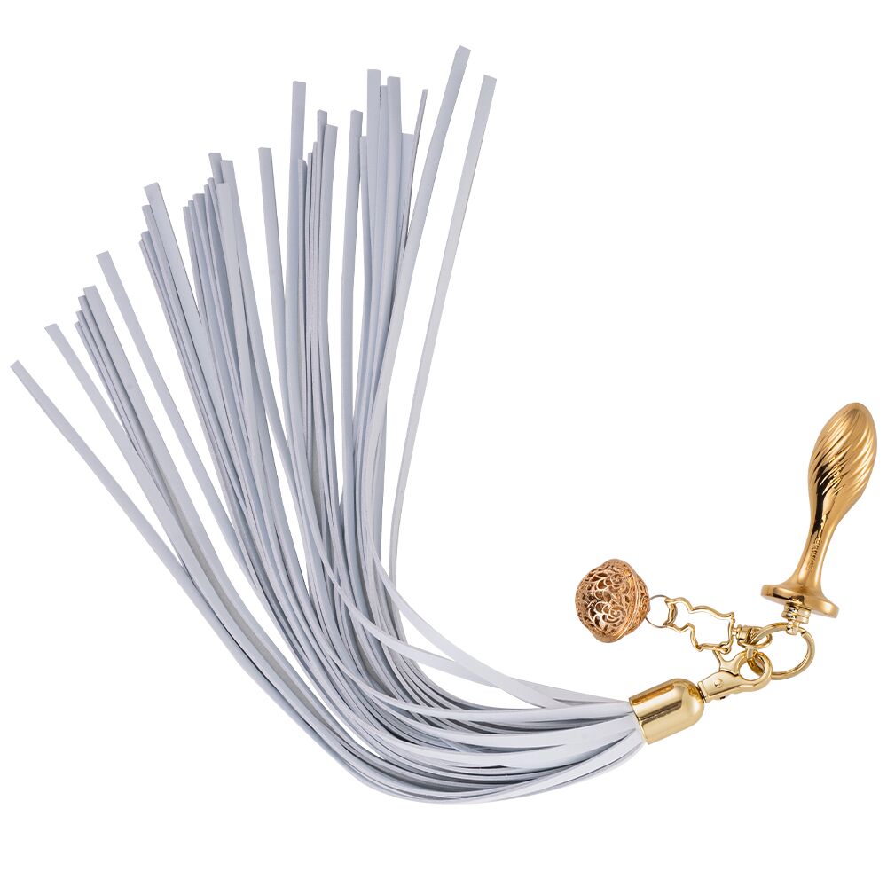 Anal plug with flogger LOCKINK SEVANDA White Pony-Tail Anal Pear-shape Plug