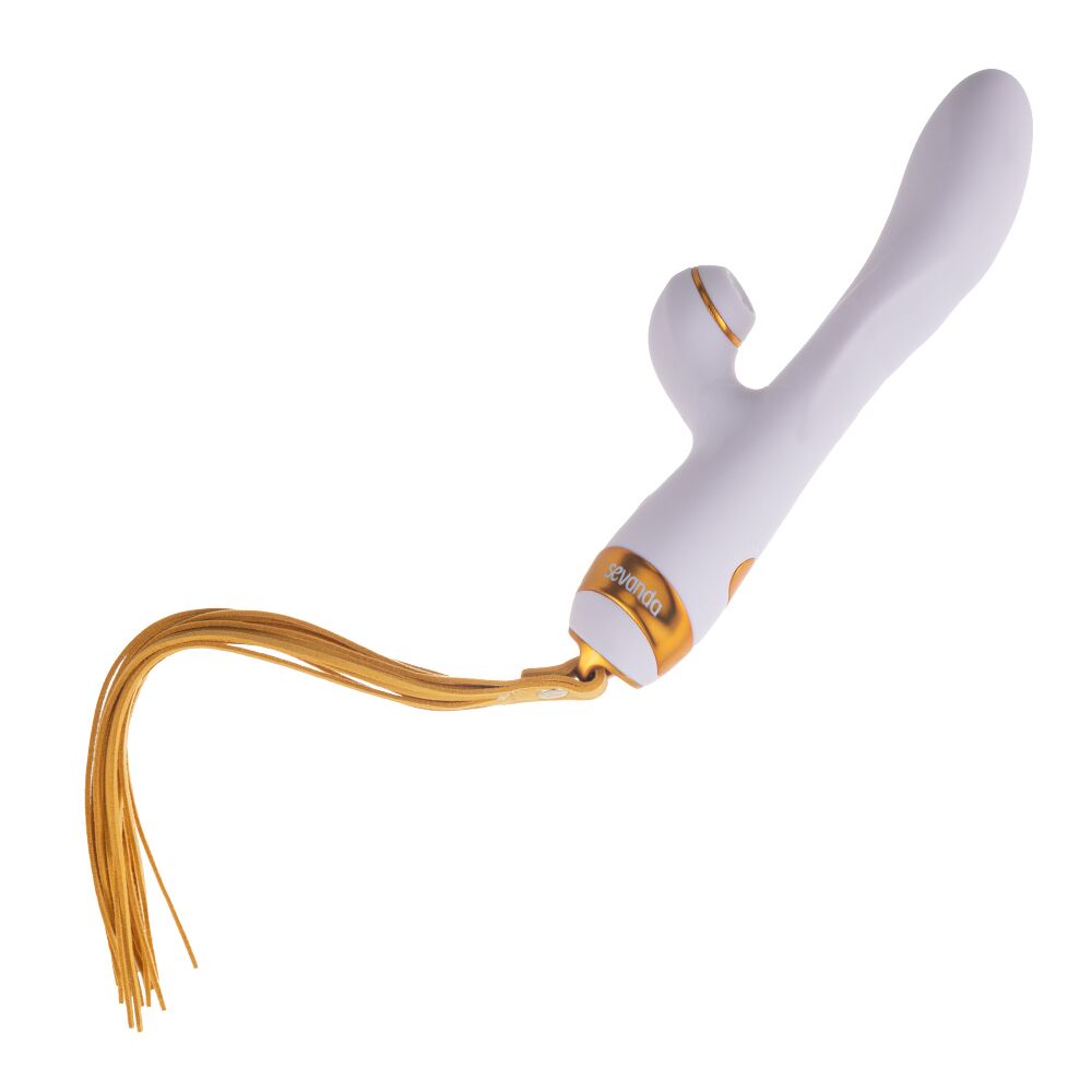 Rabbit Vibrator with Pulsation and Flogger LOCKINK SEVANDA Whip Vibrating Massage Wand, White-Gold