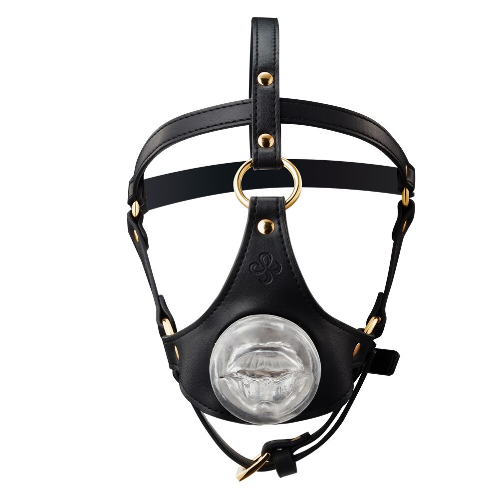 LOCKINK SEVANDA Blowjob Head Harness, black, with soft lip insert