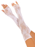 Leg Avenue Lace Opera Length Fingerless Gloves, white, openwork, above-elbow length