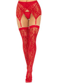 Leg Avenue Lace thigh highs & garterbelt set, One Size, red, stockings and garter belt