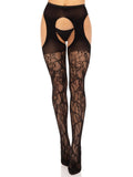 Leg Avenue Eyelet Lace Suspender Hose, One Size, Black, Open Crotch