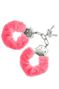 S Pleasures Furry Cuffs Pink with fluffy trim, 2 keys included