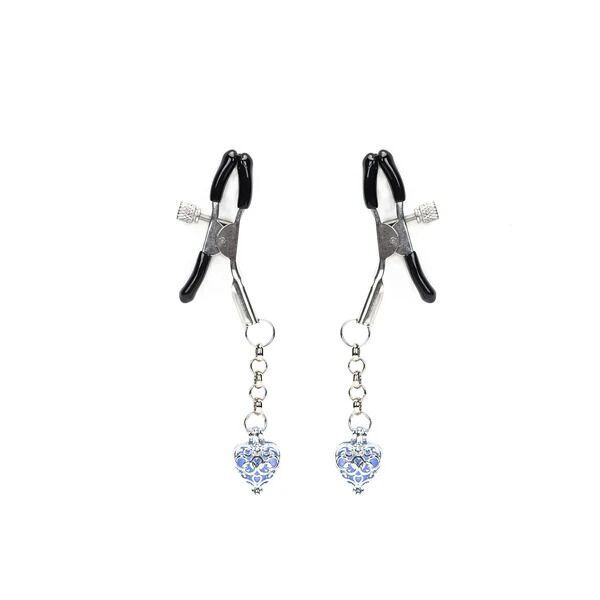 Liebe Seele Glow-in-the-dark Heart Nipple Clamps Blue, glow in the dark