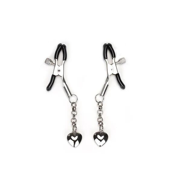 Nipple Clamps Liebe Seele Solid Heart Nipple Clamps Silver, heart pendant
